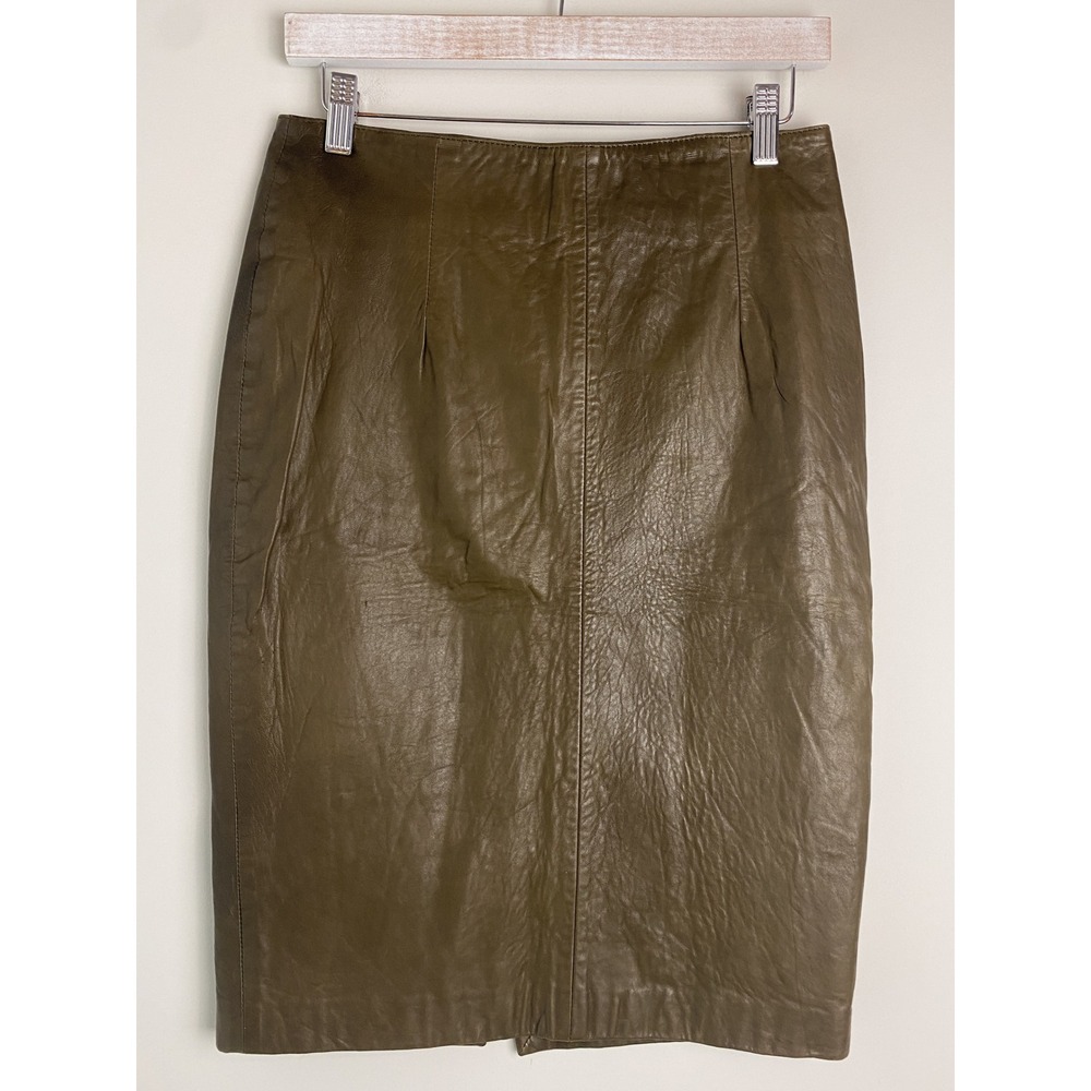 Andrew Marc Vintage Womens Genuine Leather Pencil Skirt 10 Brown Chic Retro